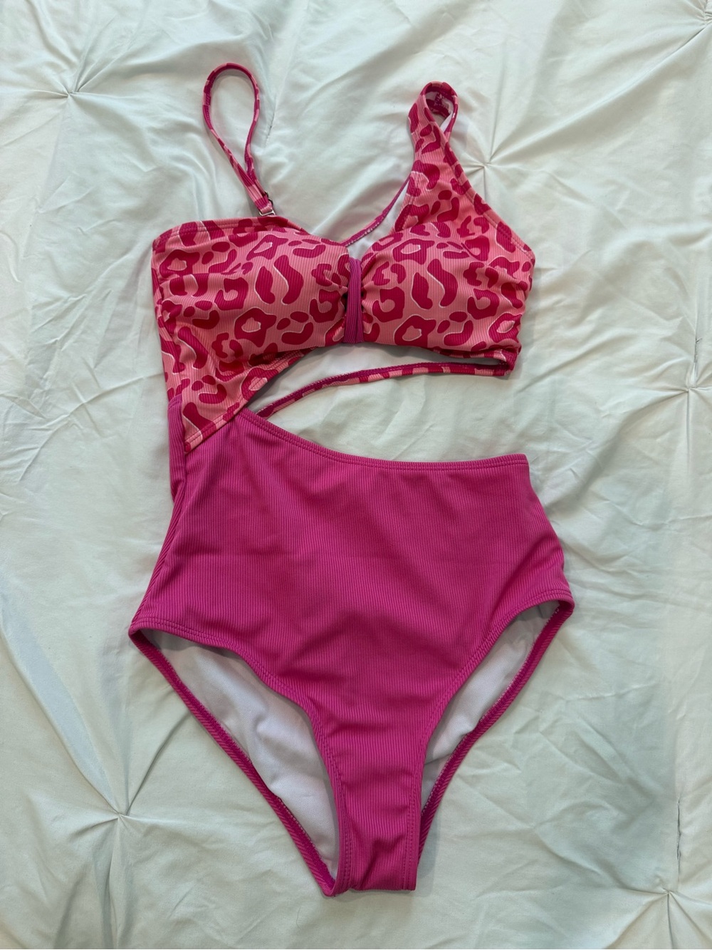 Pink Leopard One-Shoulder Cutout Swimsuit